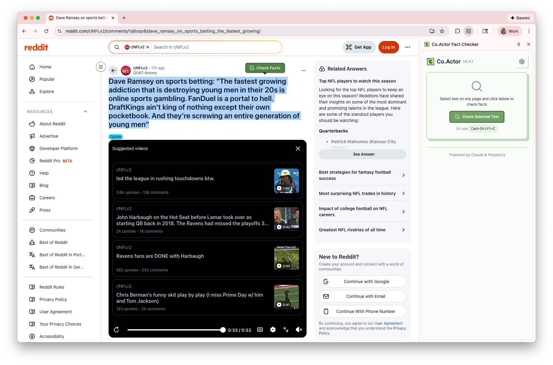 Co.Actor Fact Checker dashboard showing fact-check history and statistics